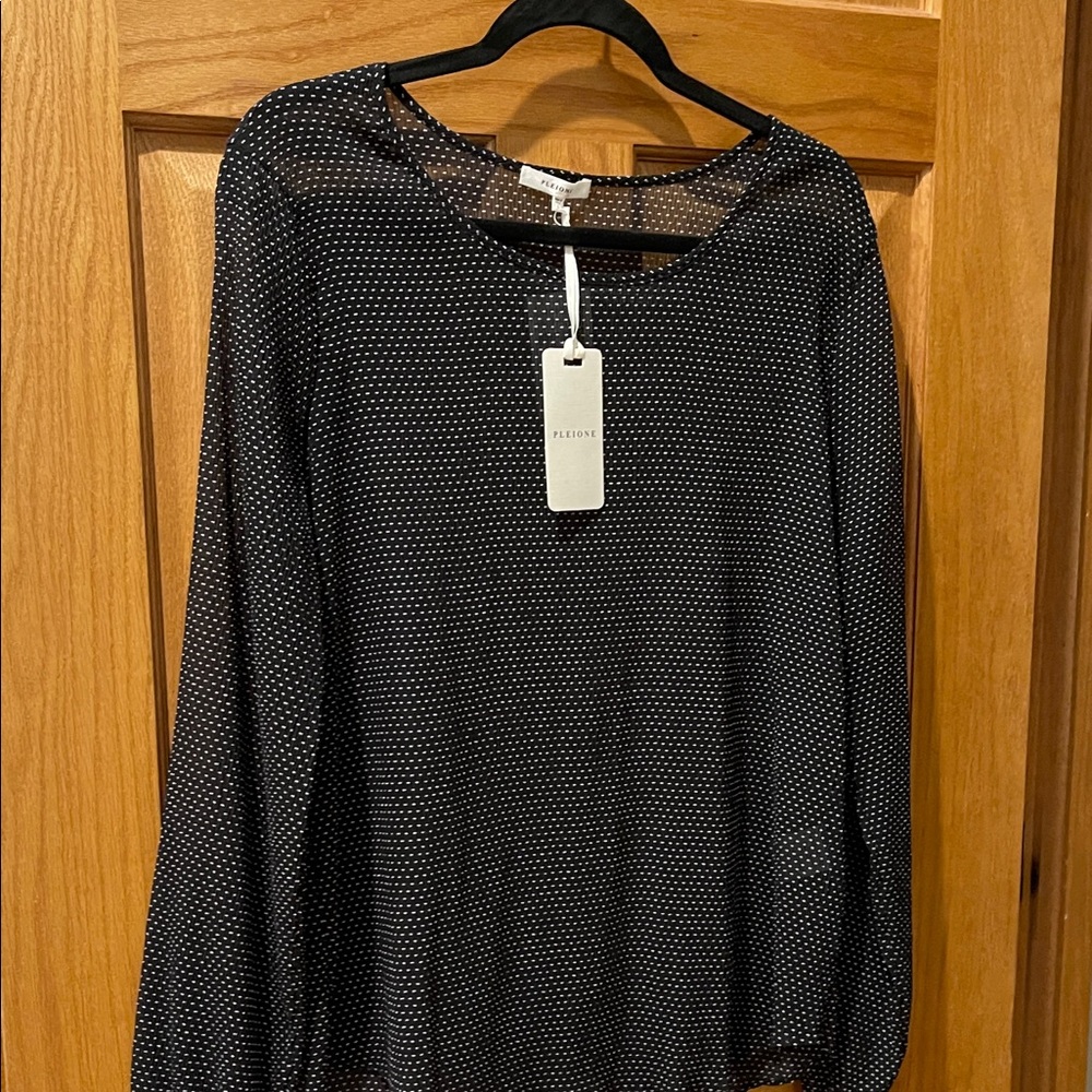 Pleione Black and White Polka Dot Blouse size L
NWT